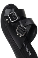 Women's Black Thick Sole Buckle Leather Slippers | Derimod