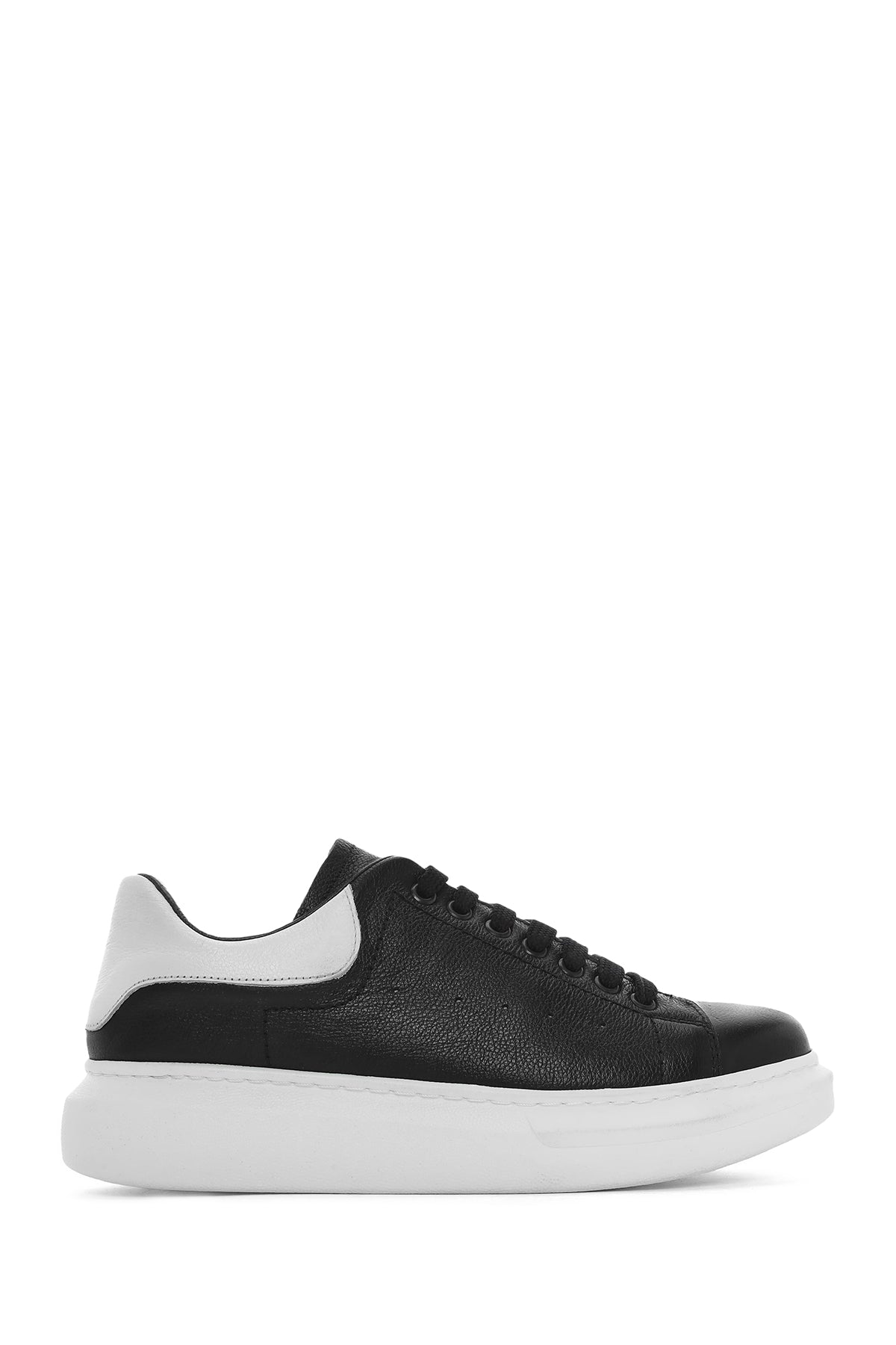 Men's Black Lace-up Thick-Sole Leather Sneaker 25SFD752218 | Derimod