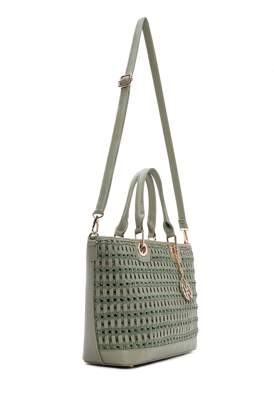 Women's Green Long Strap Knitted Shoulder Bag
