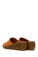 Woman Tan Wedge Heel Leather Comfort Slipper | Derimod