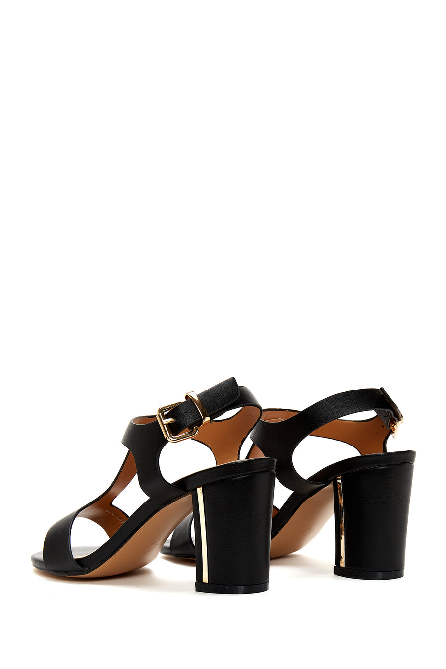 Women's Black Ankle Strap Thick Heeled Sandals