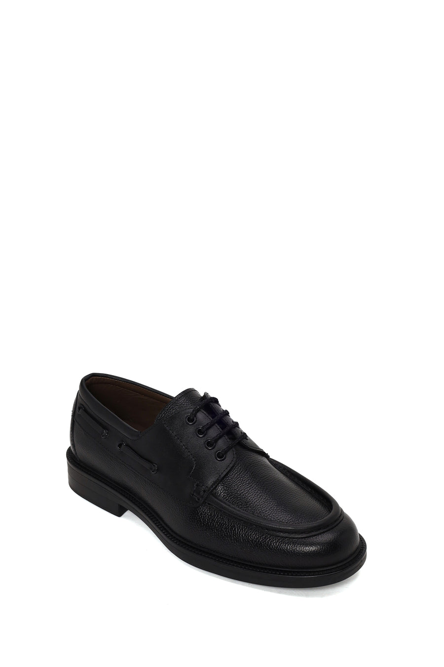 Male Black Lace-Up Thick-Soled Leather Casual Shoes