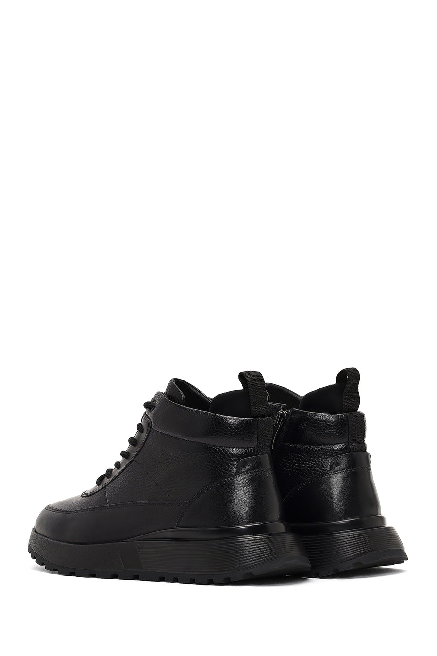 Men's Black Zippered Thick Sole Leather Sports Boot