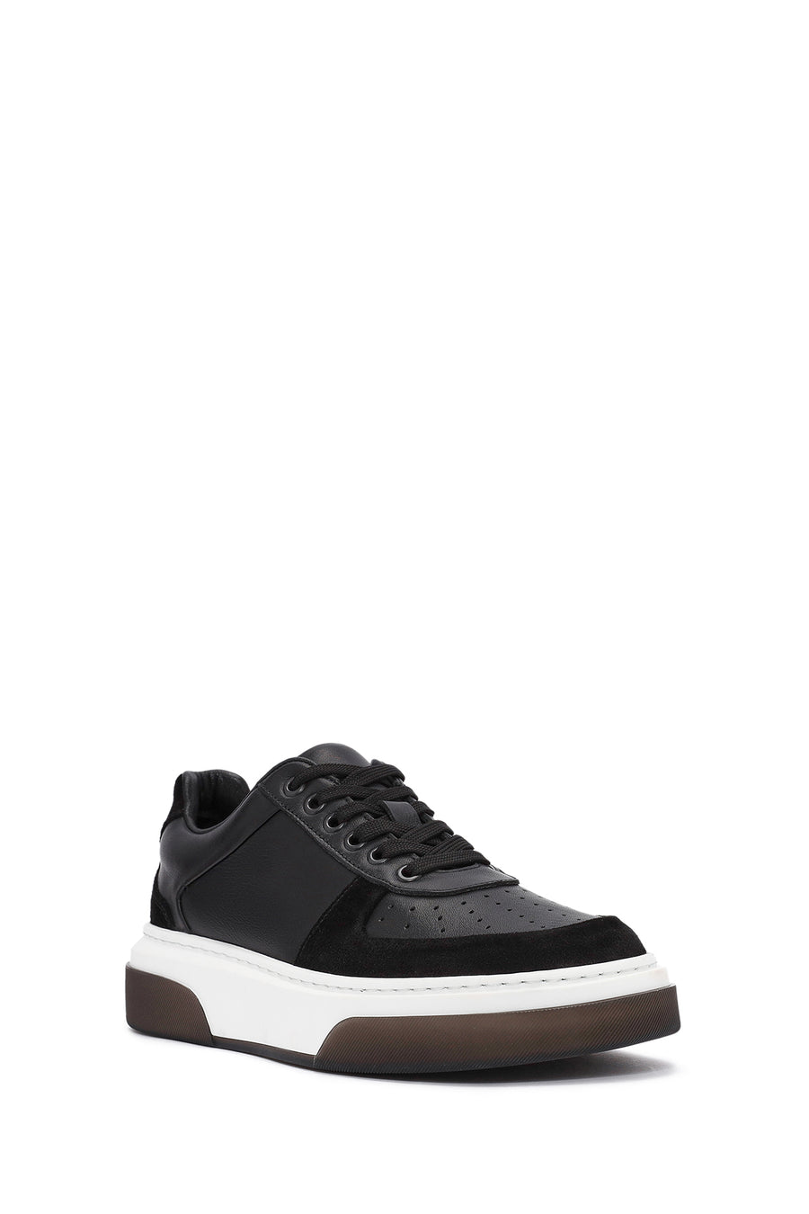 Men's Black Lace-up Thick-Sole Leather Sneaker