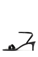 Women's Black Ankle Buckle Low Thin Heel Patent Leather Sandals | Derimod