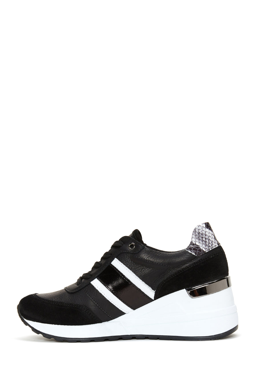 Kadın Siyah Deri Dolgu Topuklu Sneaker