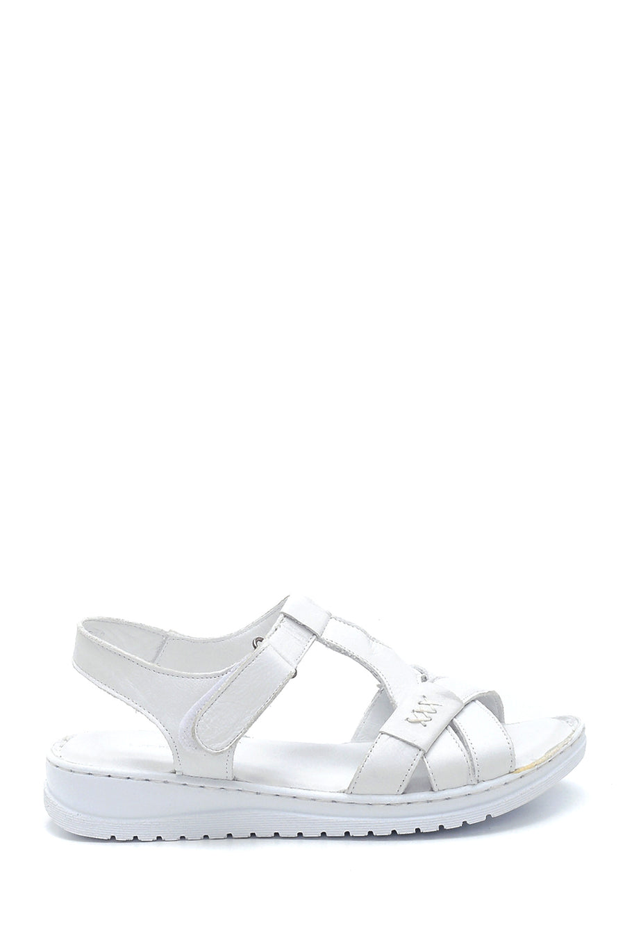 Women's White Leather Casual Flat Sandals 21SFD340018 | Derimod