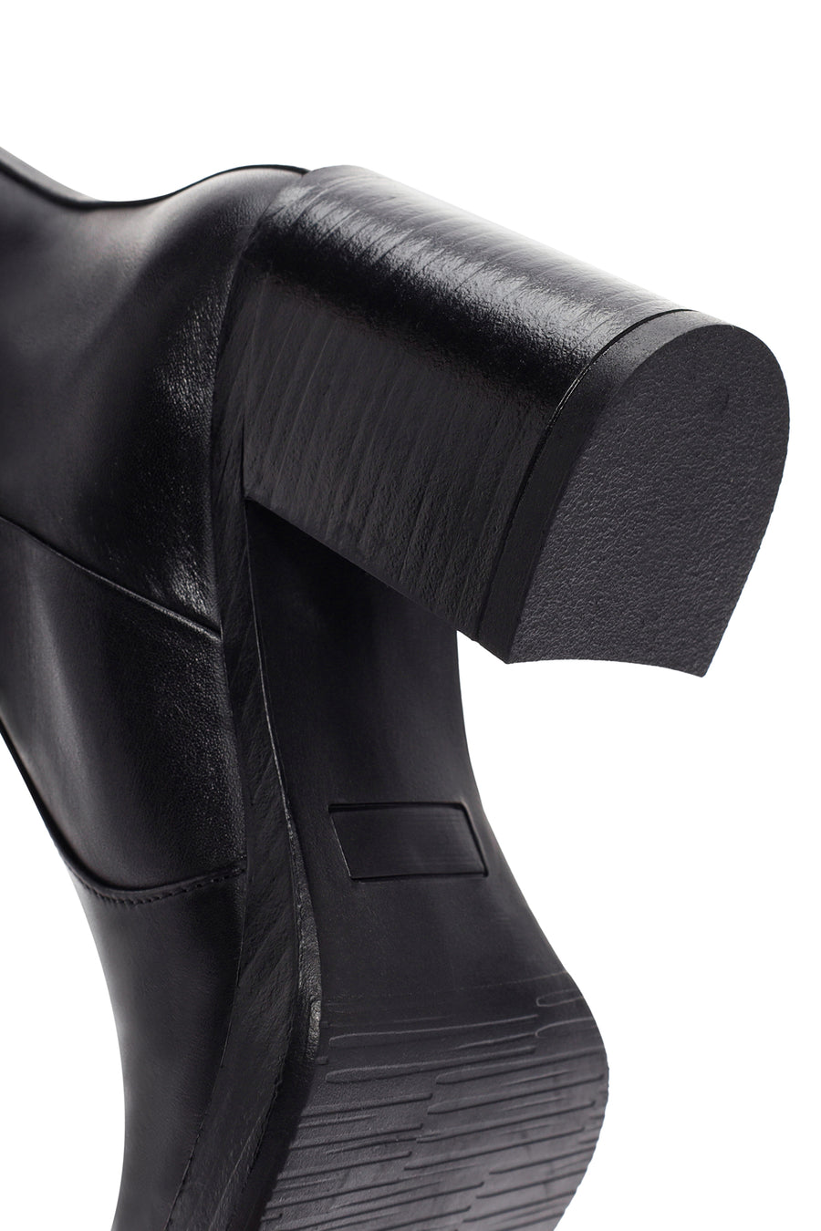 Women's Black Zippered Thick Heeled Leather Boots
