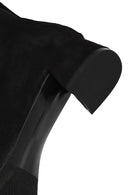 Woman Black Zip Closure Short Thick Heeled Suede Boots | Derimod
