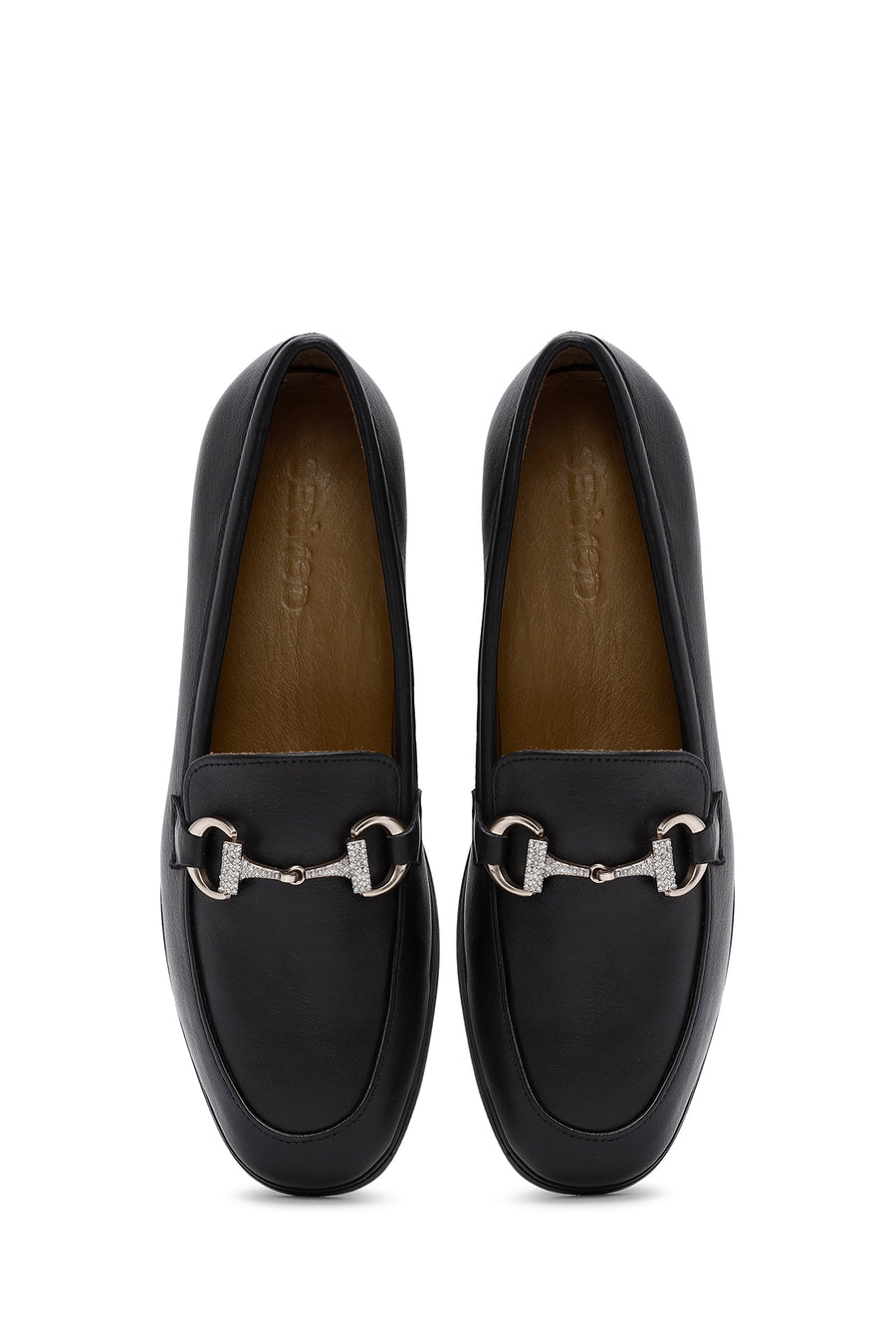 Women's Black Buckle Detailed Leather Masculine Loafer