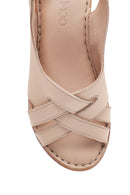 Women's Beige Leather Wedge Heel Comfort Sandals | Derimod