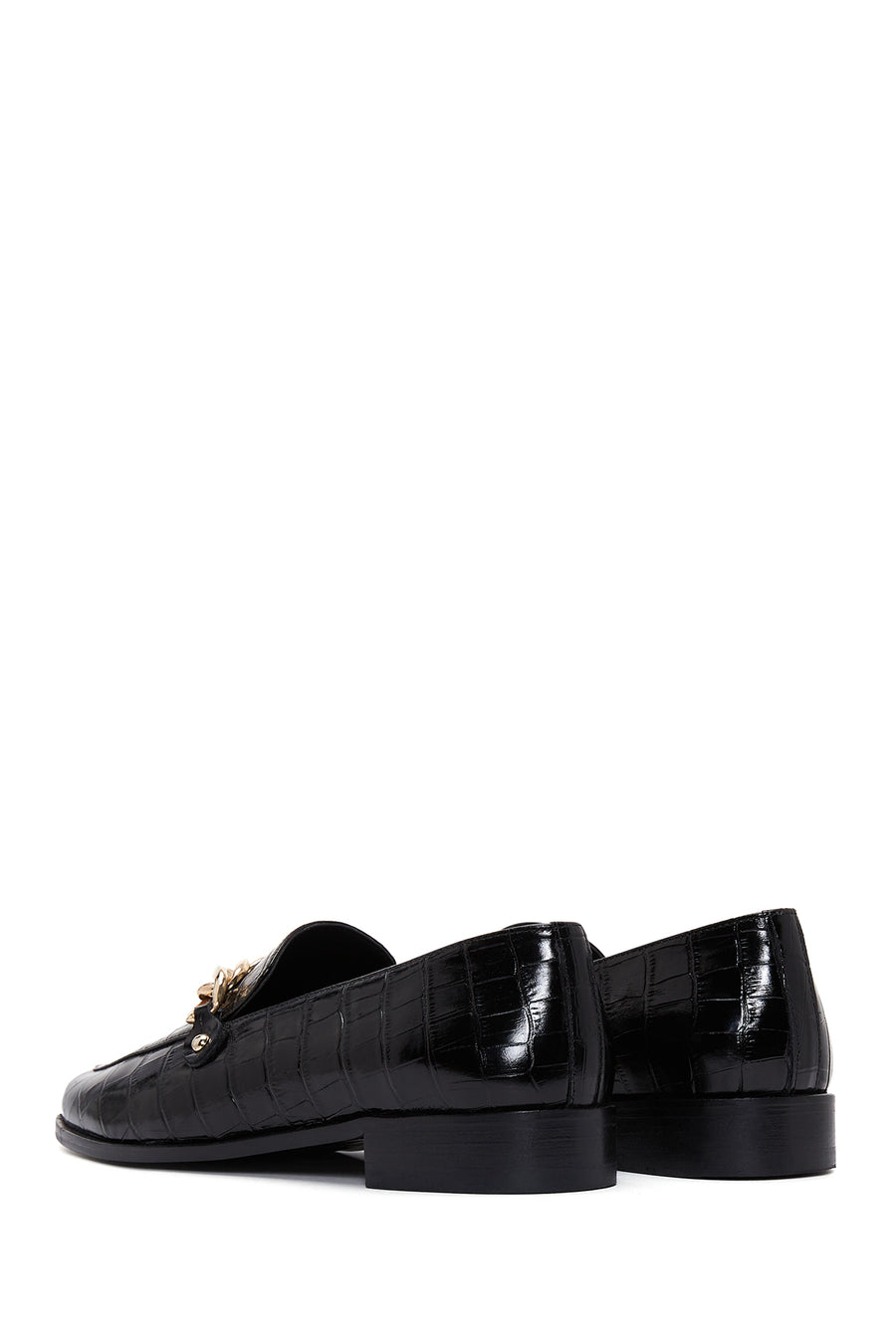 Kadın Siyah Deri Kroko Klasik Loafer