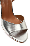Women's Silver Ankle Buckle Chunky Heel Metallic Leather Sandals | Derimod