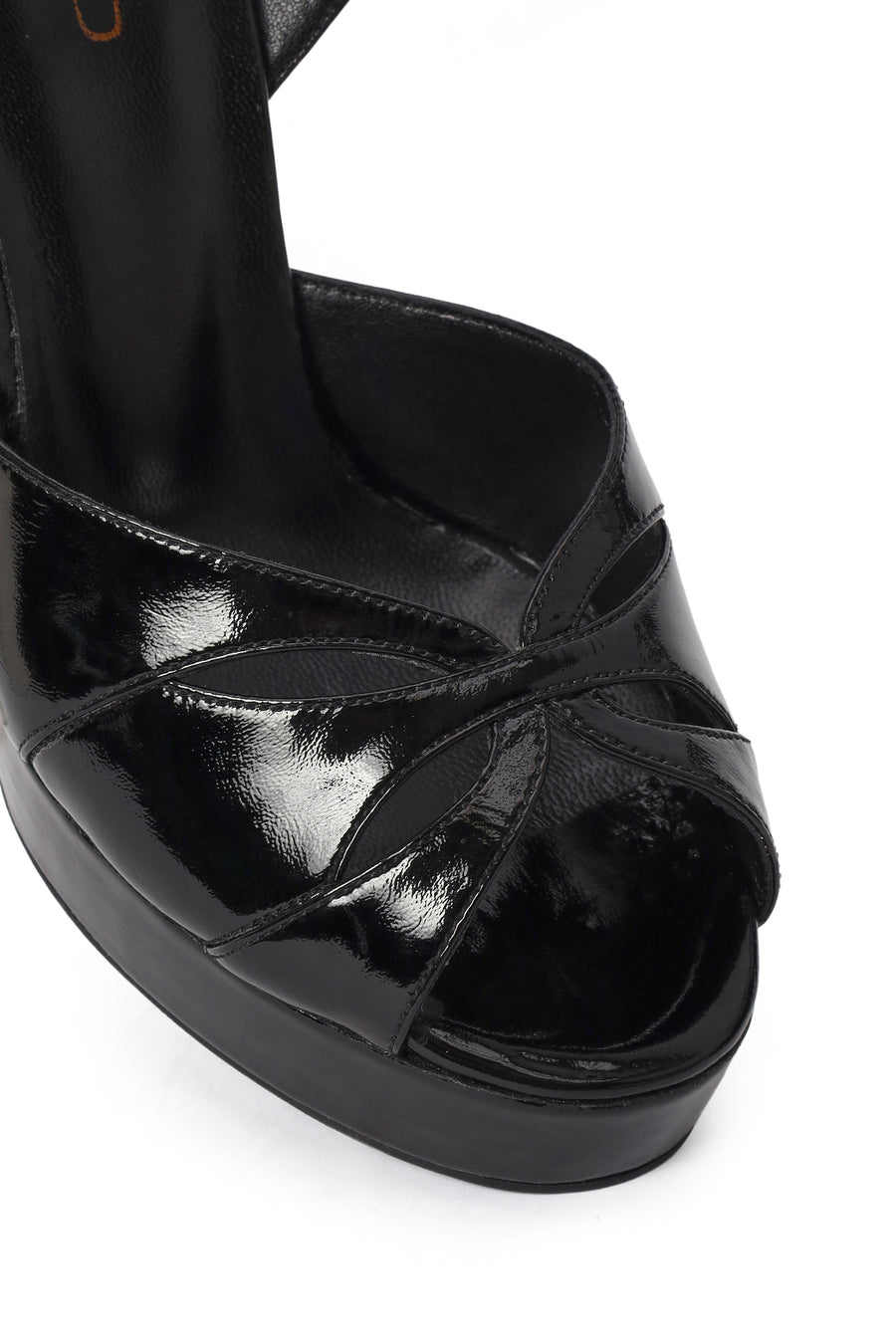Women's Black Ankle Buckle Platform Thick High Heel Patent Leather Sandals