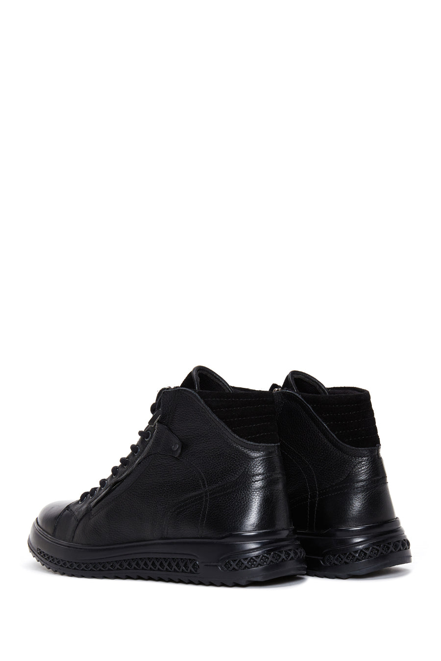 Men's Black Leather Zippered Casual Boots