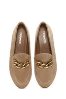 Women's Leather Suede Chain Loafer | Derimod