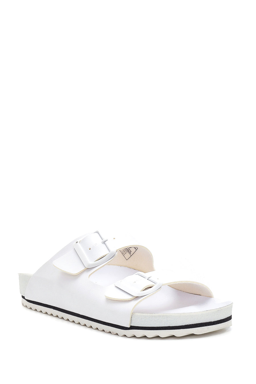 Women's White Double Buckle Slippers