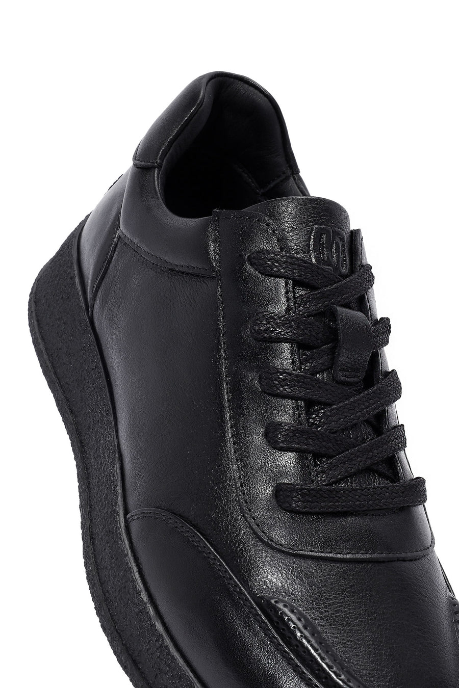 Erkek Siyah Bağcıklı Deri Sneaker
