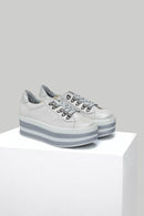 High Sole Silver Women's Leather Sneaker | Derimod