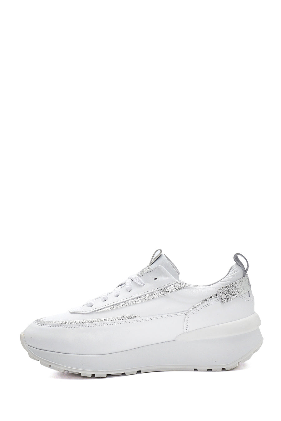 Women's White Thick Soled Leather Sneaker
