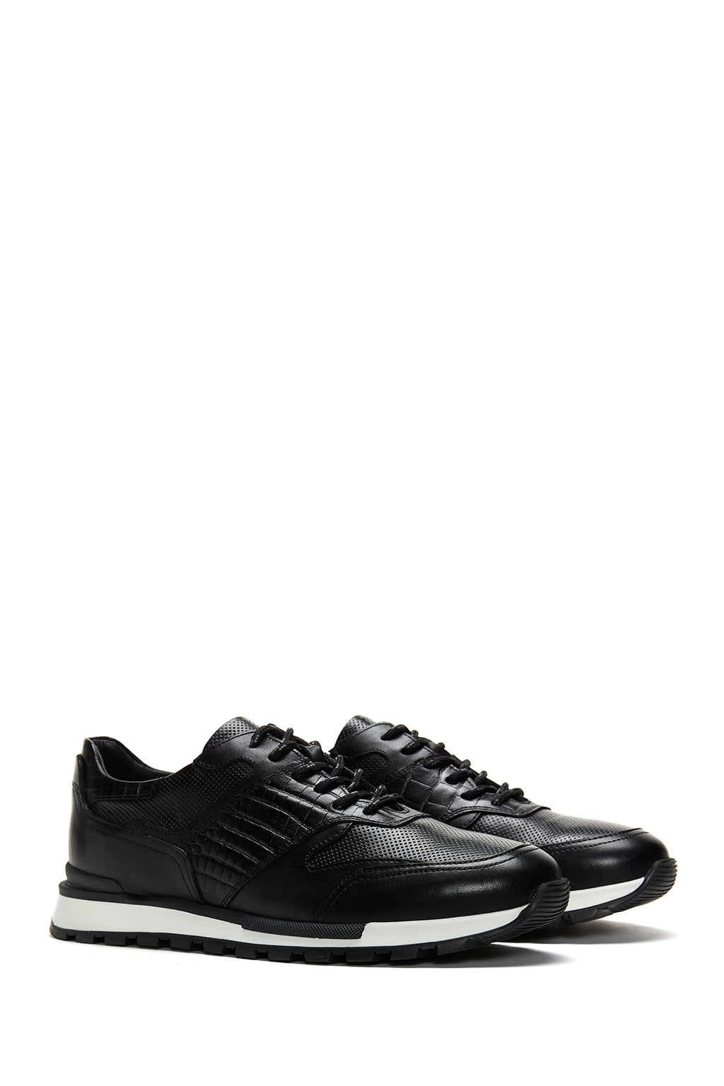 Erkek Siyah Deri Baskılı Sneaker