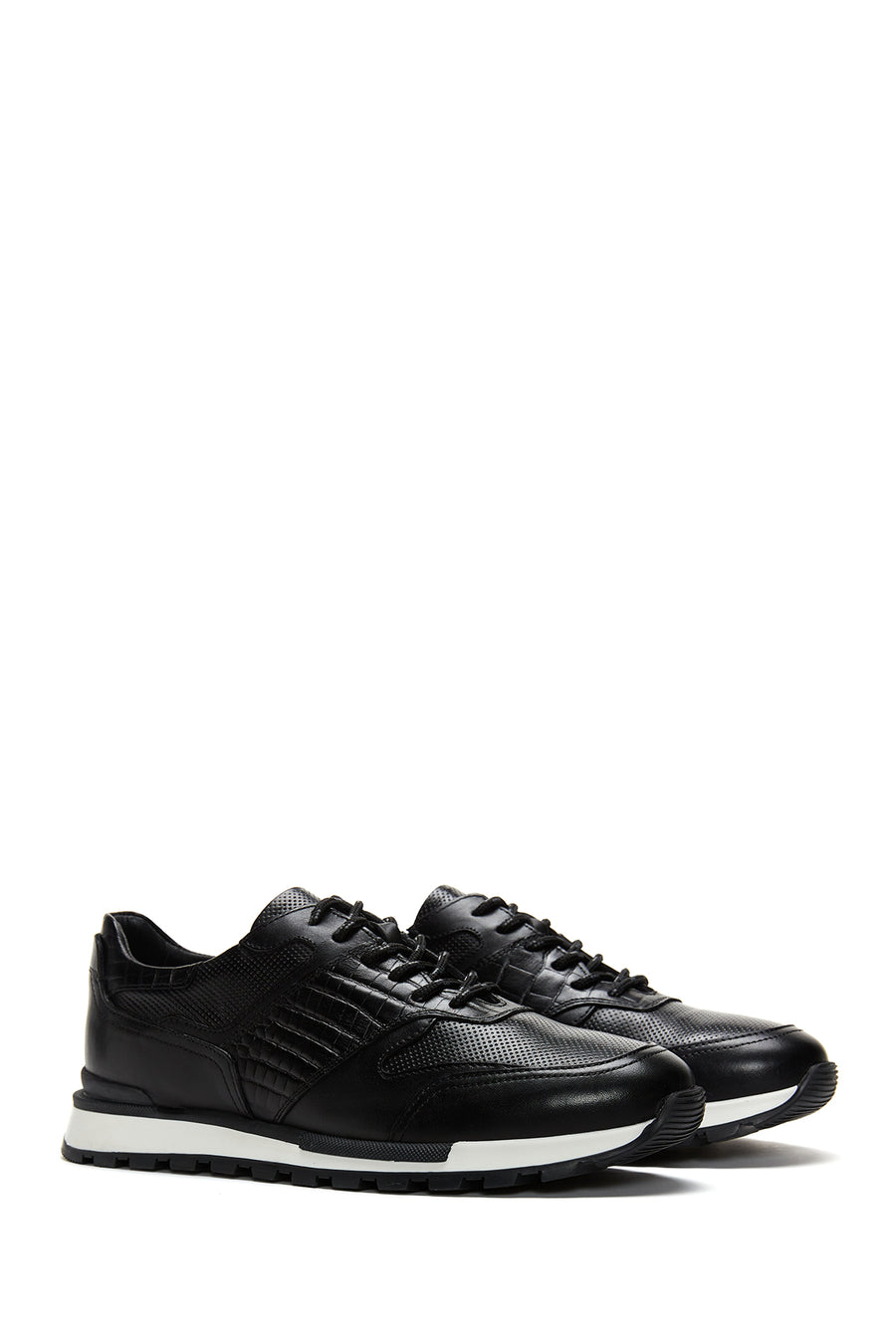 Men's Black Leather Printed Sneaker