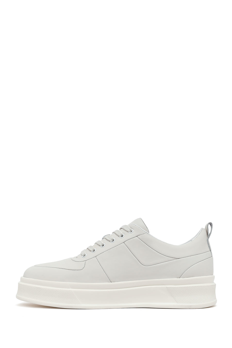 Men's White Lace-Up Thick-Soled Leather Sneakers