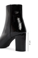 Derimod Gritti Women's Black Zippered Thick Heeled Patent Leather Boots | Derimod