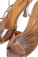 Women's Pink Ankle Buckle High Thin Heel Metallic Leather Sandals | Derimod