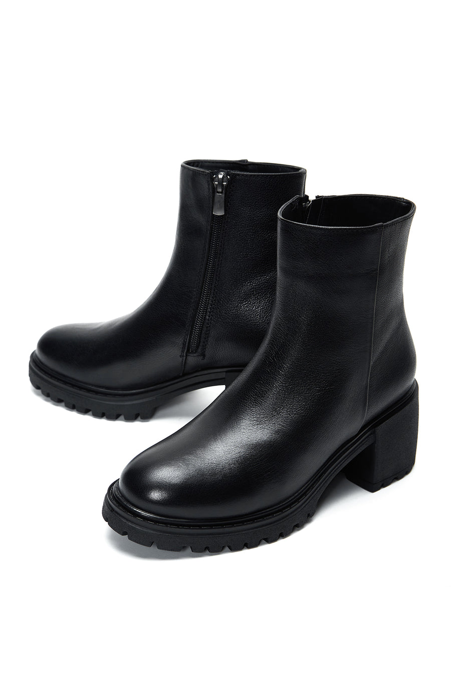 Women's Black Leather Zippered Heeled Boots
