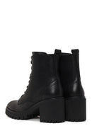 Woman Black Zip Closure Chunky Heeled Leather Combat Boots | Derimod