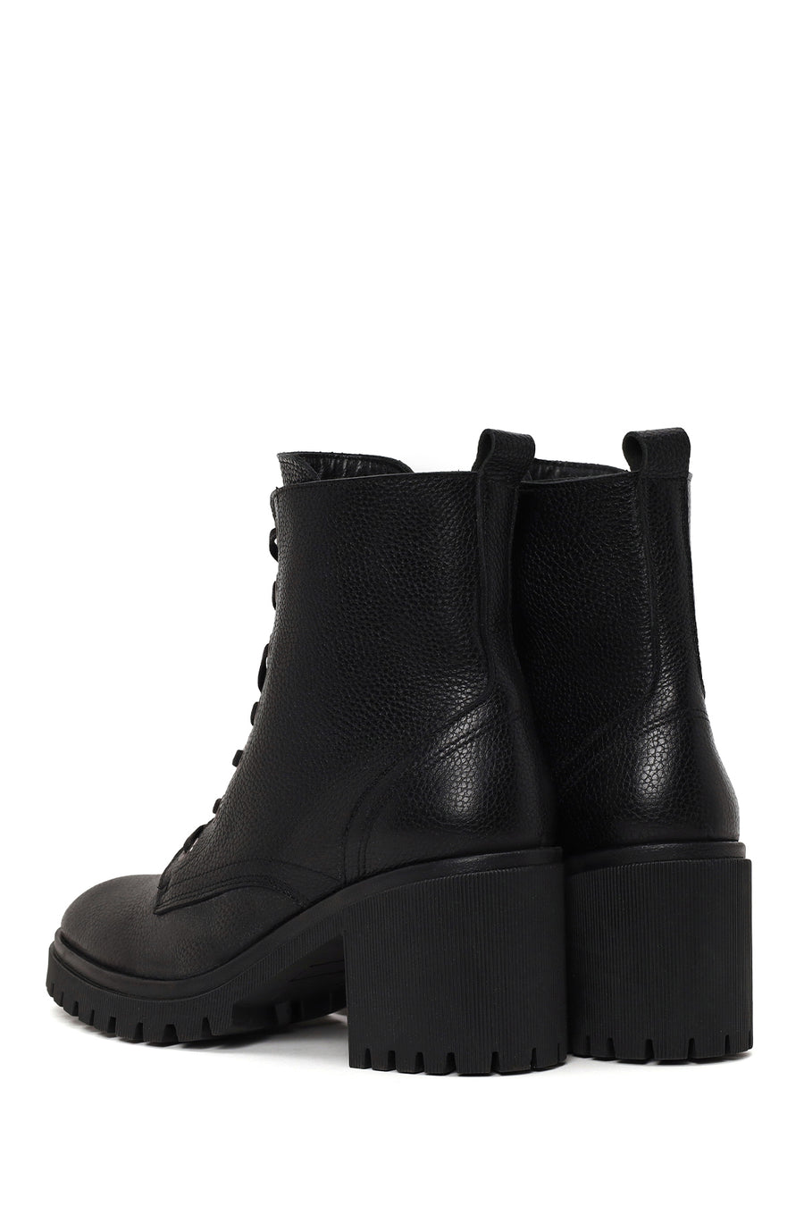 Woman Black Zip Closure Chunky Heeled Leather Combat Boots