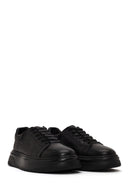 Male Black Lace-up Thick-soled Croc-patterned Leather Sneaker | Derimod