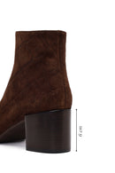 Woman Brown Zip Closure Printed Thick-Heeled Suede Boots | Derimod