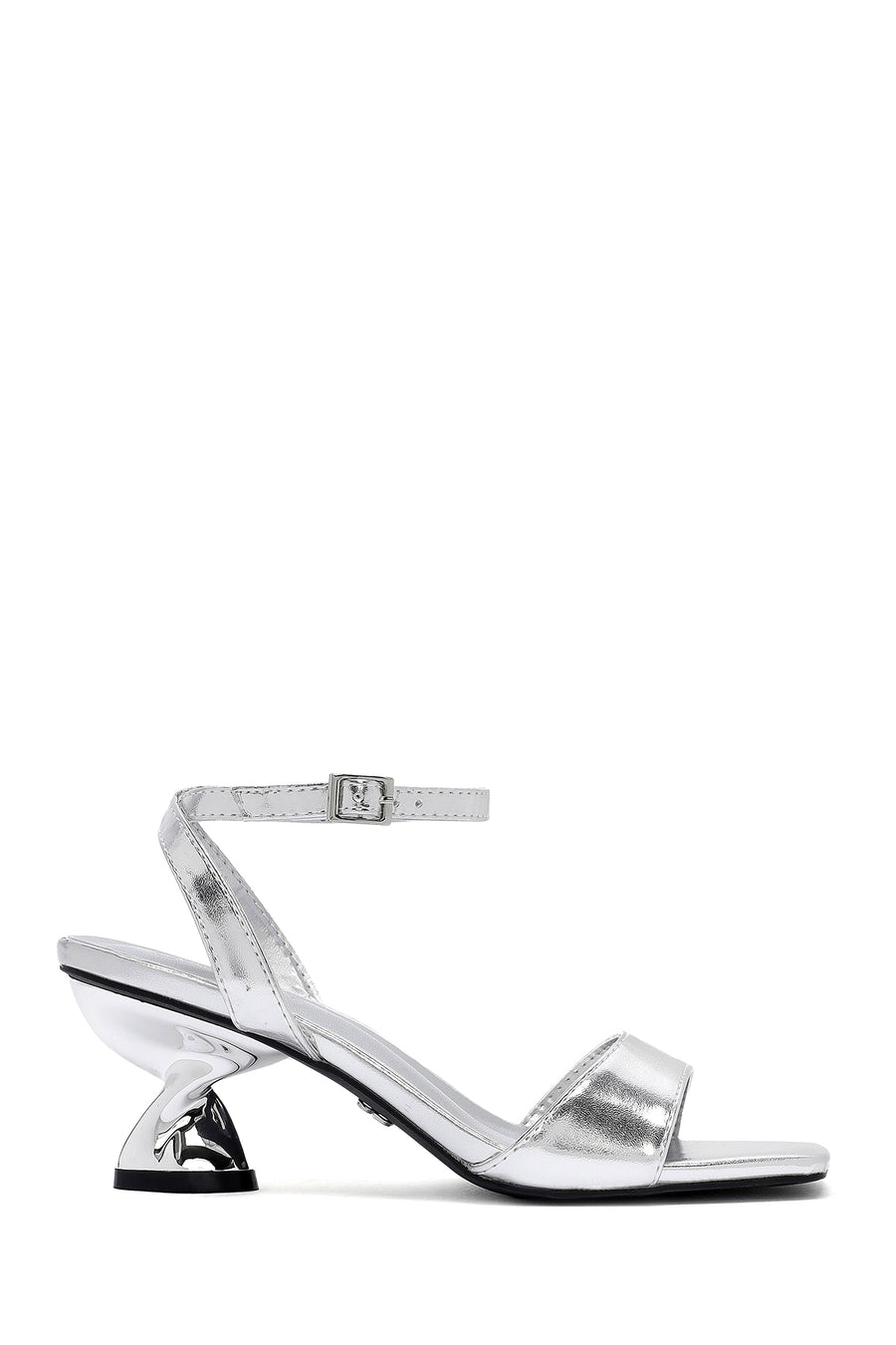 Women's Silver Ankle Buckle Chunky Heel Metallic Sandals 26SFE450532 | Derimod