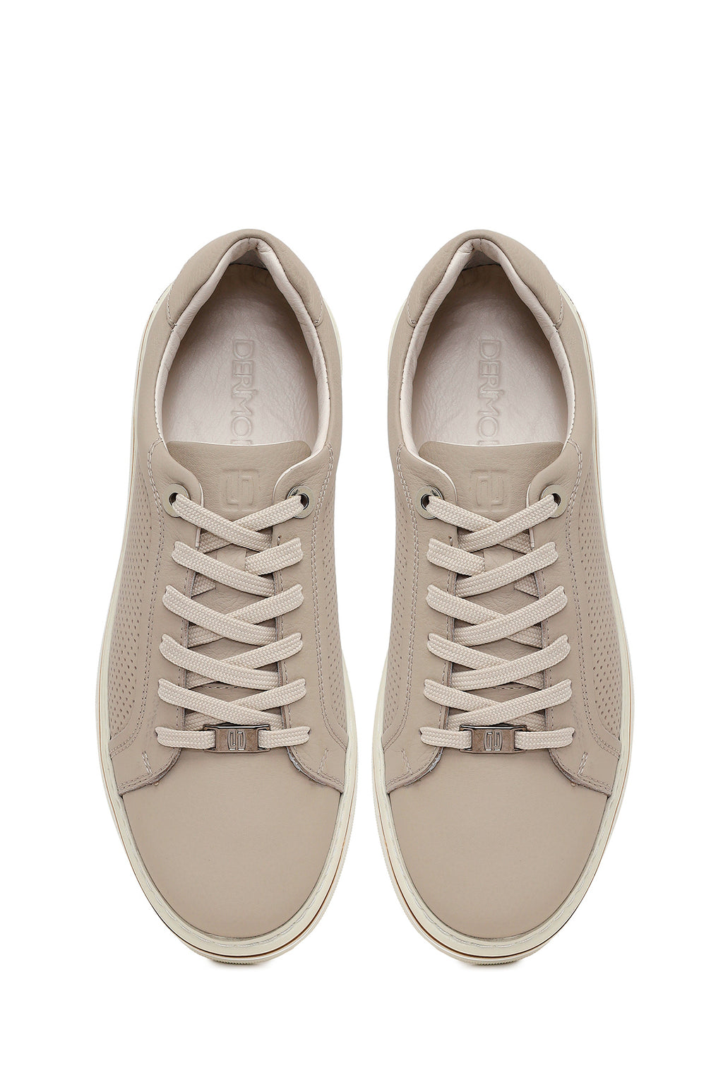 Erkek Bej Bağcıklı Deri Sneaker