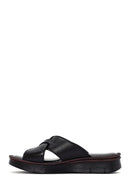 Women's Black Thick Soled Leather Comfort Slippers | Derimod