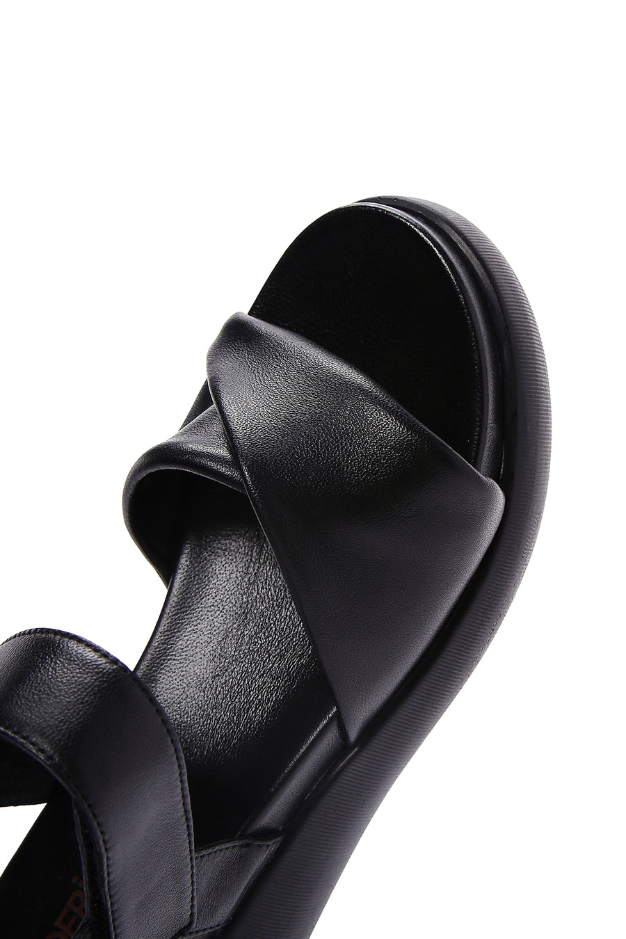 Women's Black Ankle Strap Thick-Sole Leather Sandals