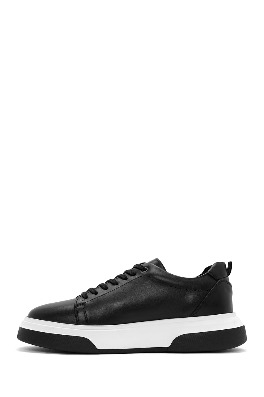 Men's Black Lace-up Thick-Sole Leather Sneaker