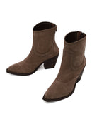 Woman Mink Zip Closure Thick-Heeled Suede Boots | Derimod