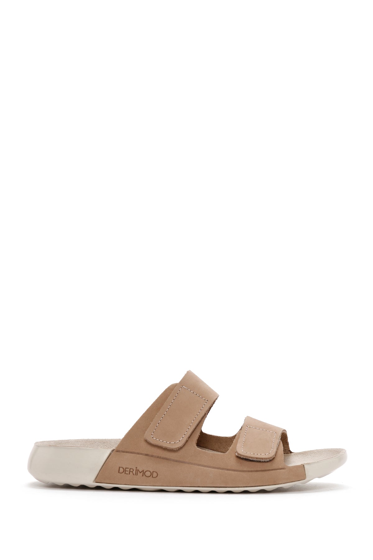 Women's Beige Double-Strap Nubuck Leather Comfort Slippers 25SFD5002V3 | Derimod