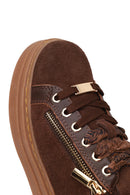 Woman Brown Lace-Up Thick-Soled Suede Leather Sneaker | Derimod