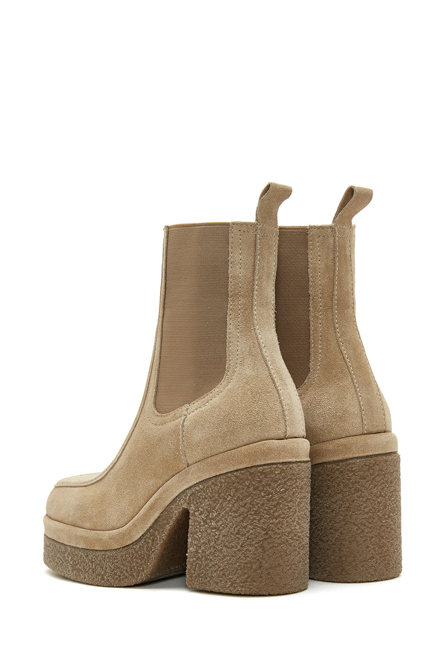 Women's Beige Thick Heeled Suede Leather Chelsea Boots