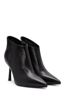 Women's Black Zippered Thin Heeled Leather Boots | Derimod