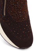 Derimod Zero Women's Brown Zippered Platform Fabric Sneaker | Derimod