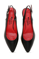 Derimod Gritti Women's Black Slingback Thick Heeled Leather Shoes | Derimod