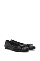 Women's Black Bowknot Leather Ballerinas | Derimod