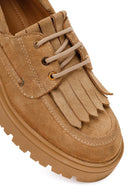 Woman Camel Lace-Up Thick-Soled Suede Casual Shoes | Derimod