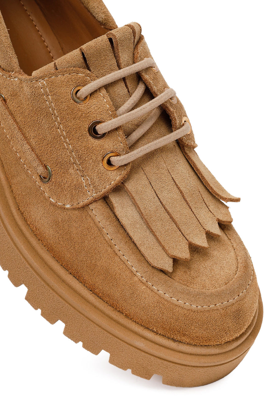 Woman Camel Lace-Up Thick-Soled Suede Casual Shoes