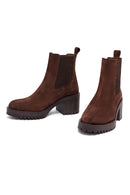 Woman Brown Chunky Heel Suede Leather Chelsea Boots | Derimod